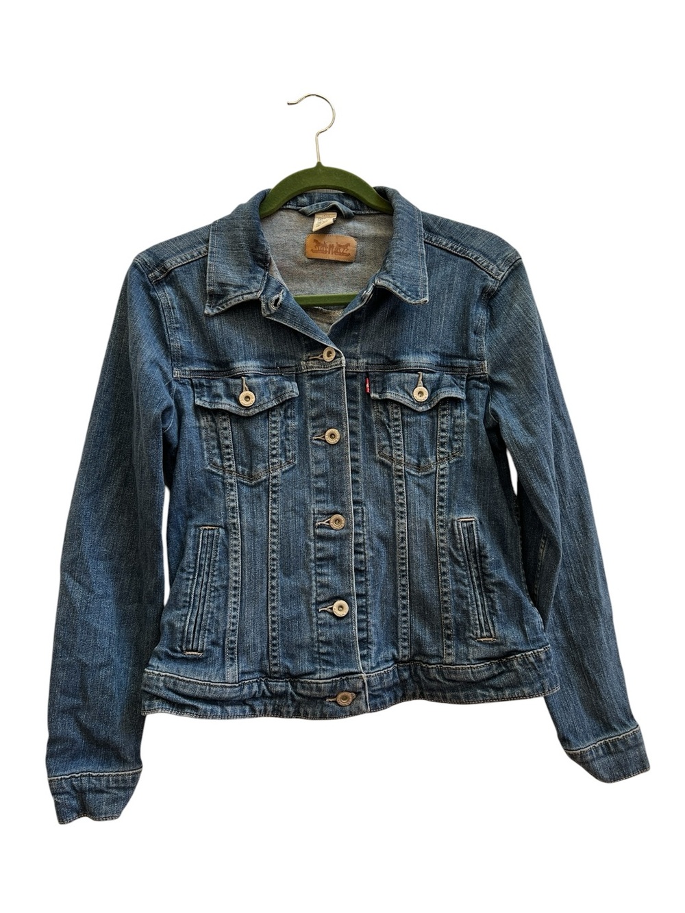 Levi’s Medium Wash Stretch Denim Trucker Jacket Women’s L Cropped Y2K Normcore